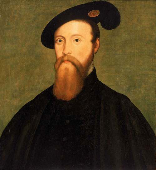 portrait of Tudor nobleman in black bonnet and cloak, Thomas seymour