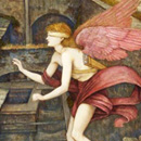 small picture of a cupid, blindfolded, bare-legged with wings