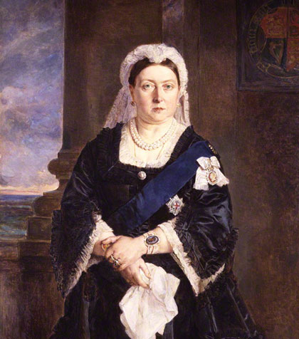 Queen Victoria staring at the viewer, stern of countenance