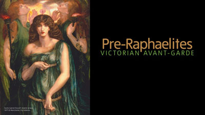 banner advert for exhibition, woman in green robe